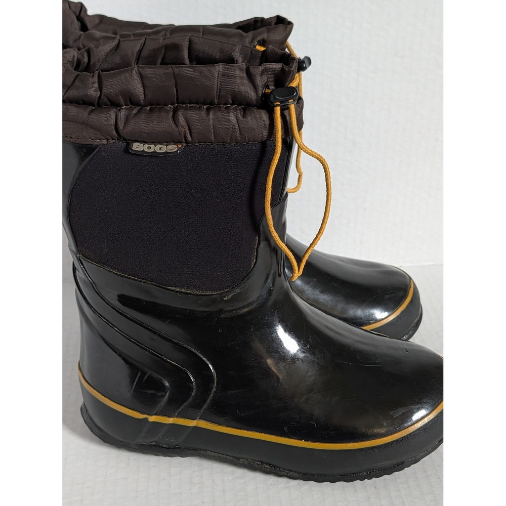 BOGS McKinley Kids Winter Snow Boots Black Yellow Size 2 Waterproof -30°